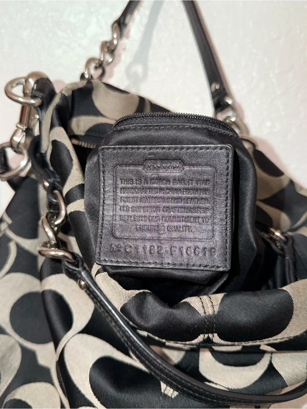 Coach Black and Taupe Signature Canvas Shoulder Bag